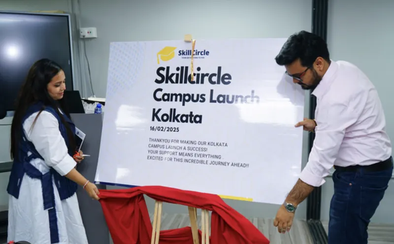 SkillCircle Kolkata campus launch board being unveiled, dated 16 February 2025