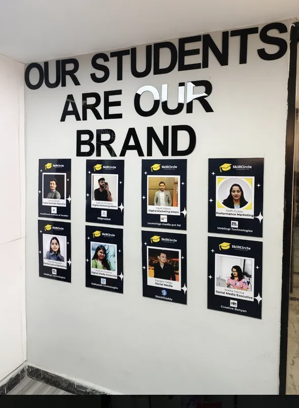 SkillCircle Kolkata 'Our Students Are Our Brand' wall with placed-student posters